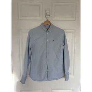 Maison Kitsune Fox Head Men's Long Sleeve Shirt Blue, Oxford, Size 38